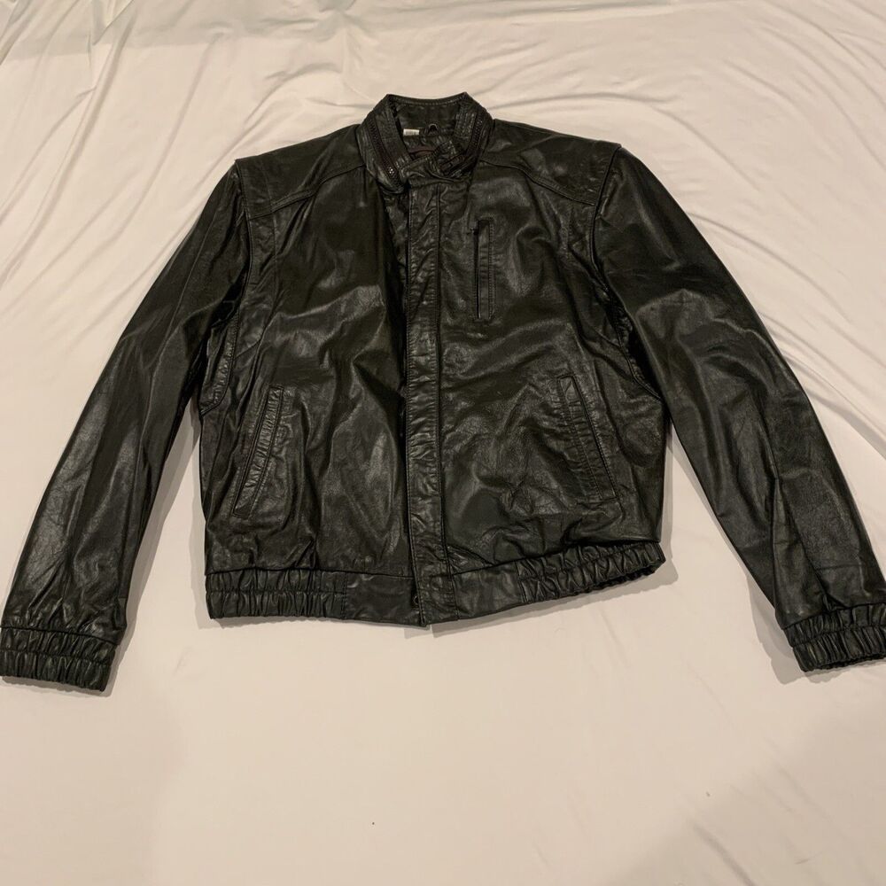 Vintage Wilson's Leather Black Jacket 40 Cafe Racer Motorcycle w/ Zip Out Liner